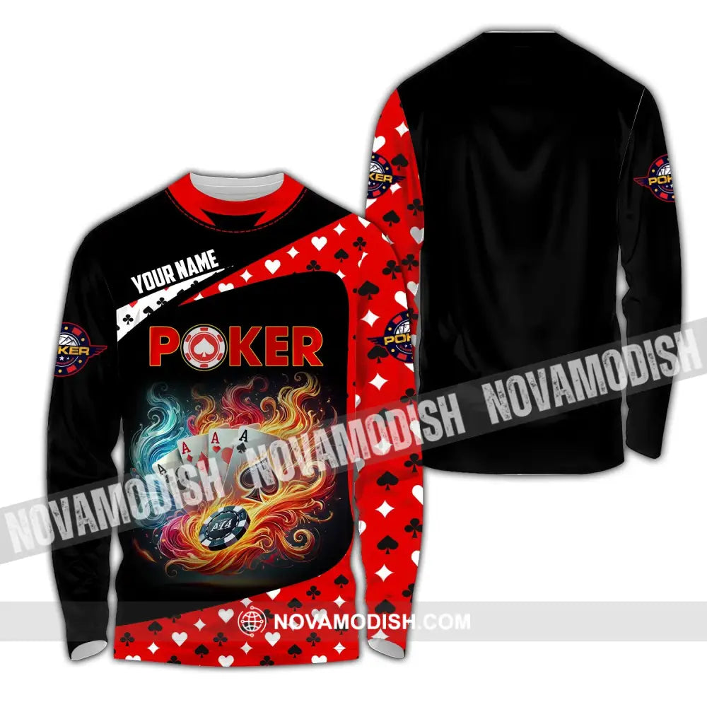 Unisex Shirt - Custom Name Poker Heart Long Sleeve / S T-Shirt