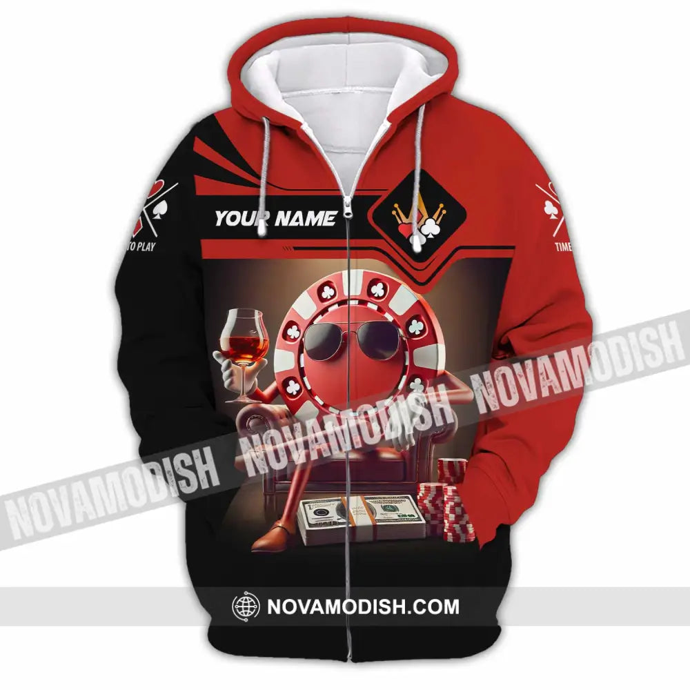 Unisex Shirt Custom Name Poker Hoodie Polo Long Sleeve Zipper / S T-Shirt