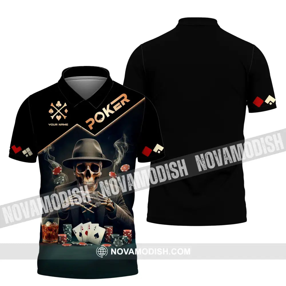 Unisex Shirt Custom Name Poker Polo Long Sleeve Casino T-Shirt / S