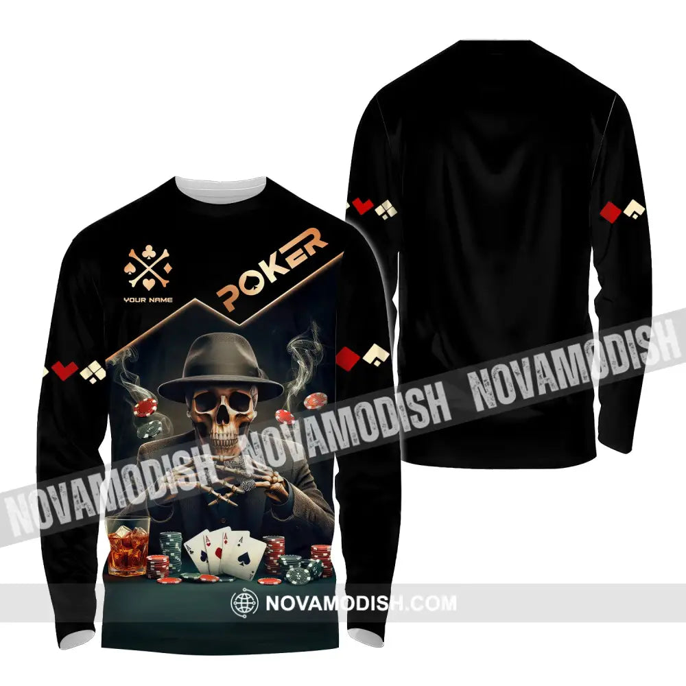 Unisex Shirt Custom Name Poker Polo Long Sleeve Casino T-Shirt / S