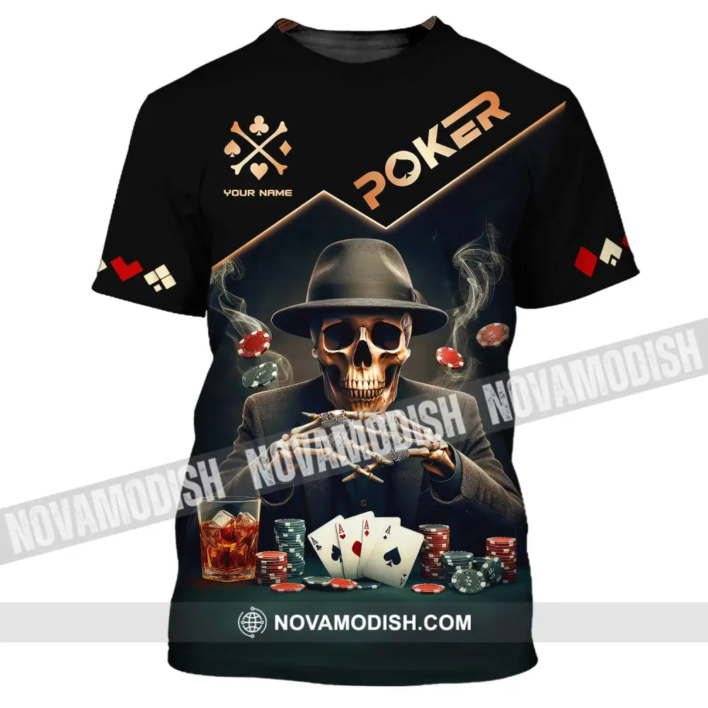 Unisex Shirt Custom Name Poker Polo Long Sleeve Casino T-Shirt / S