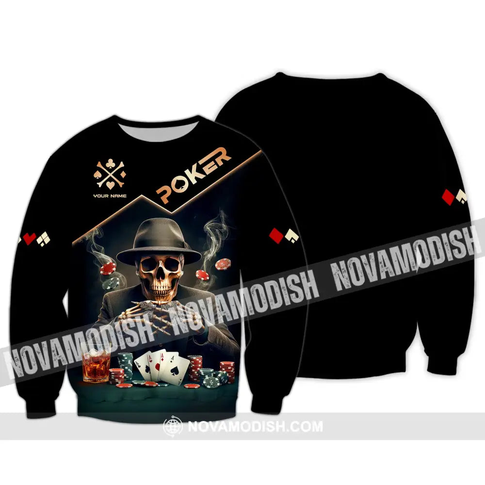 Unisex Shirt Custom Name Poker Polo Long Sleeve Casino T-Shirt / S