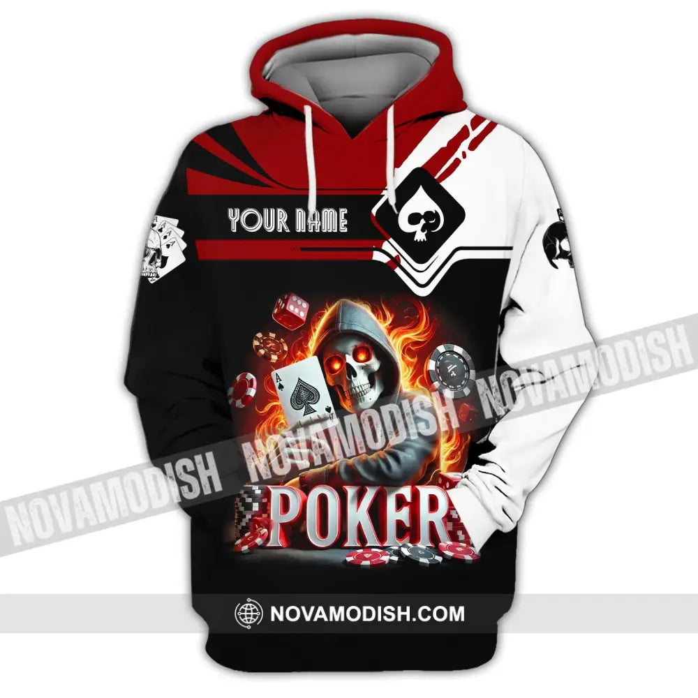 Unisex Shirt Custom Name Poker Skull Hoodie Polo Long Sleeve / S T-Shirt