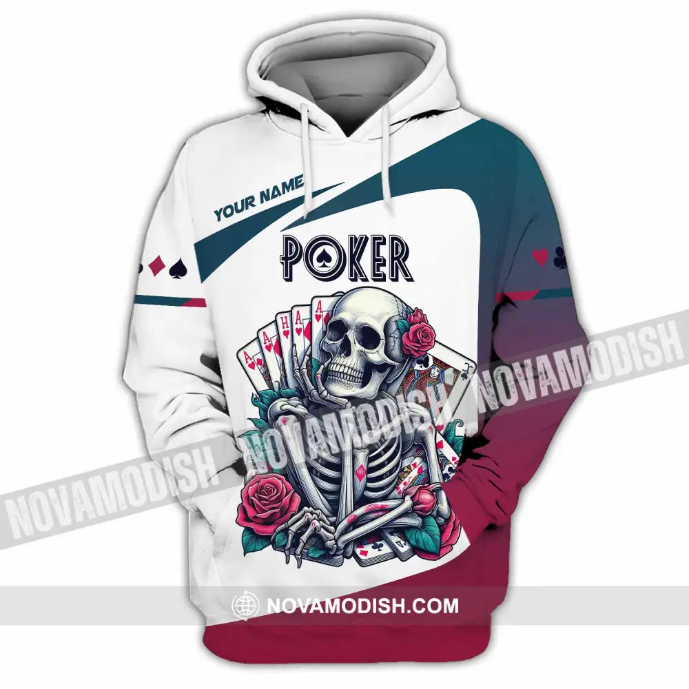 Unisex Shirt Custom Name Poker Skull Hoodie Polo Long Sleeve / S T-Shirt