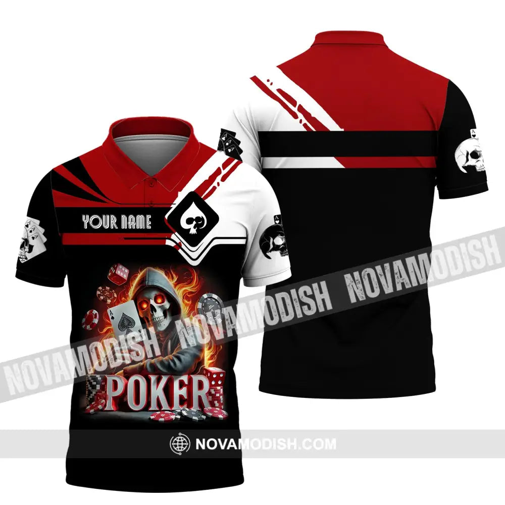 Unisex Shirt Custom Name Poker Skull Hoodie Polo Long Sleeve / S T-Shirt