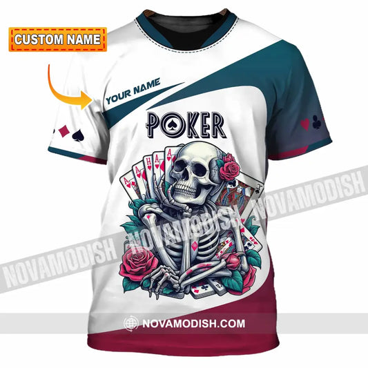 Unisex Shirt Custom Name Poker Skull Hoodie Polo Long Sleeve T-Shirt