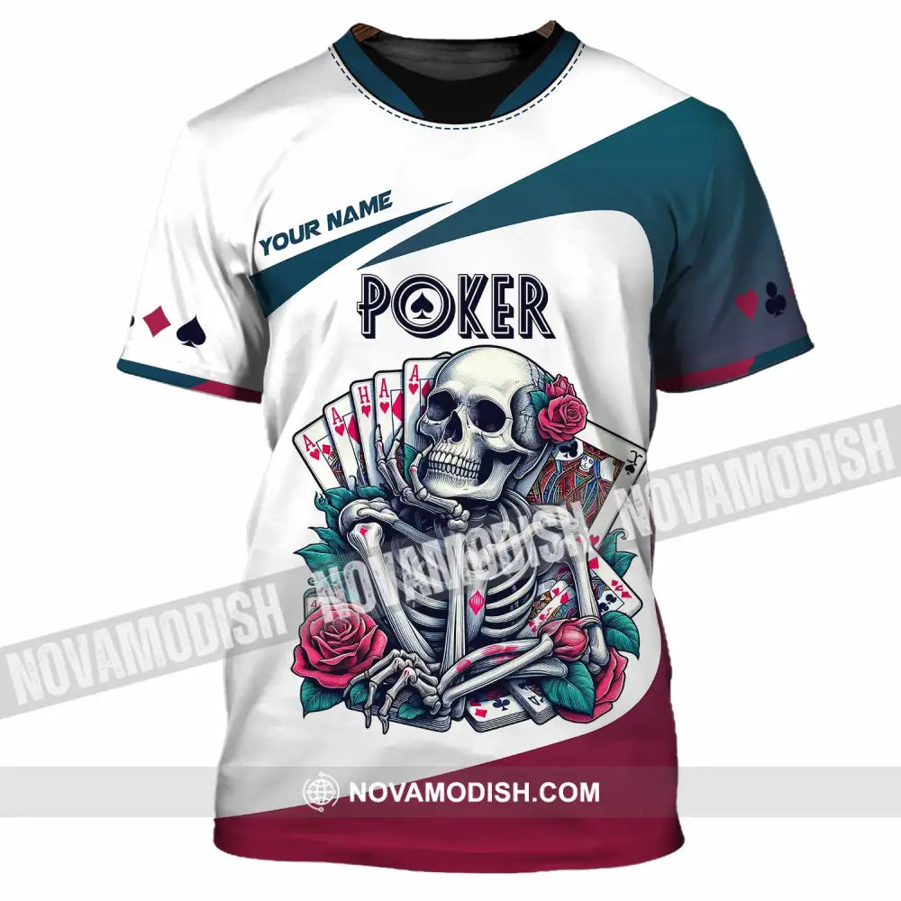 Unisex Shirt Custom Name Poker Skull Hoodie Polo Long Sleeve T-Shirt / S T-Shirt