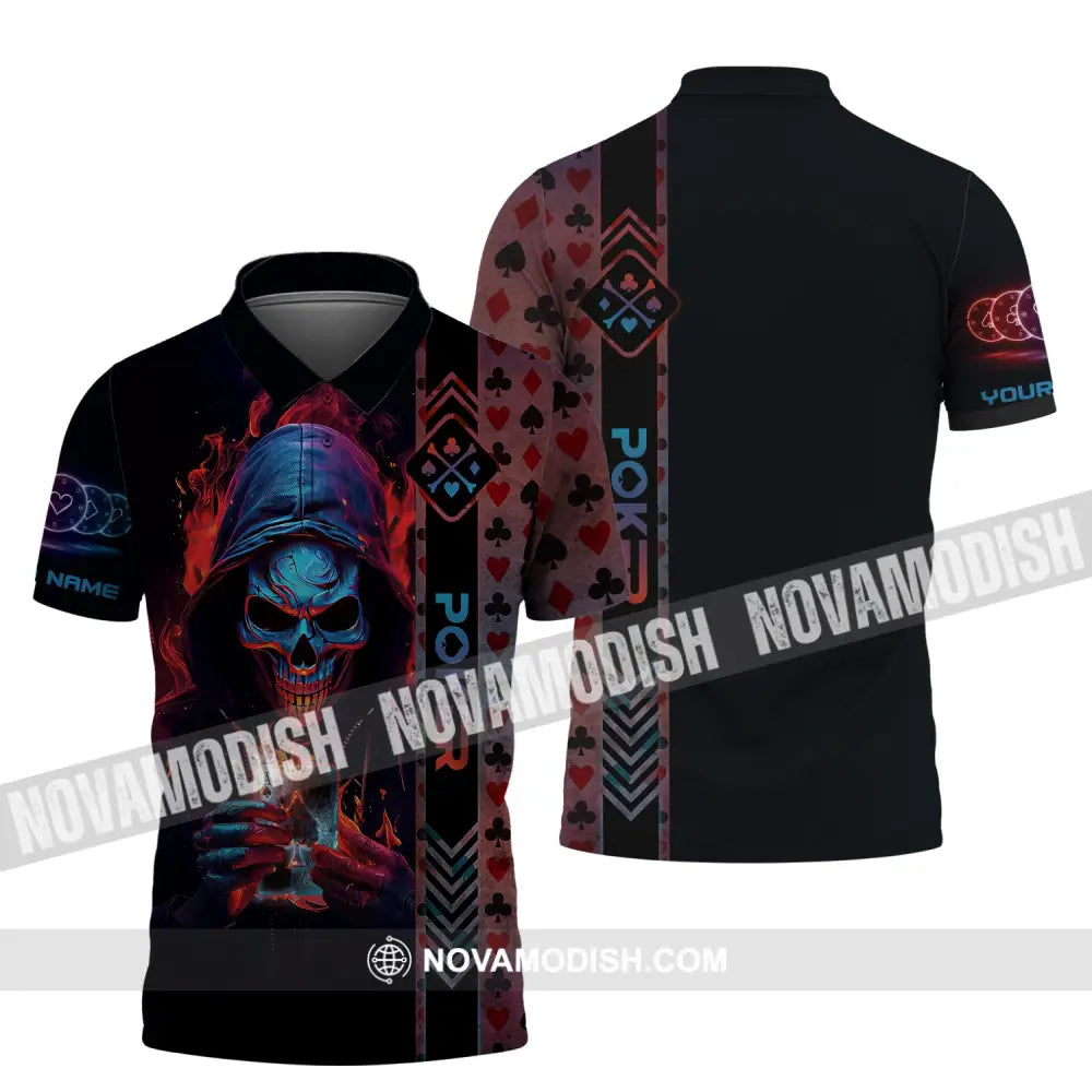 Unisex Shirt Custom Name Poker Skull T-Shirt Hoodie Gift Polo / S