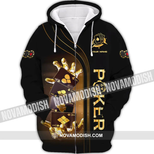 Unisex Shirt Custom Name Poker T-Shirt Gold Gift Zipper Hoodie / S