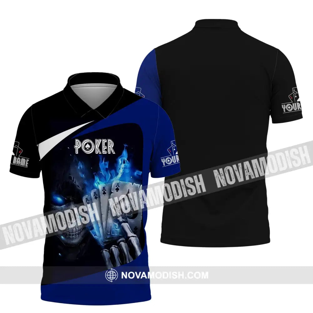 Unisex Shirt Custom Name Poker T-Shirt Skull Casino Gift Polo / S