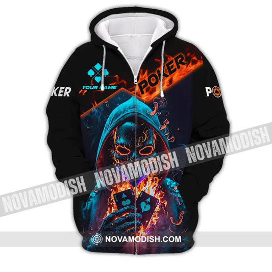 Unisex Shirt Custom Name Poker T-Shirt Skull Casino Gift Zipper Hoodie / S