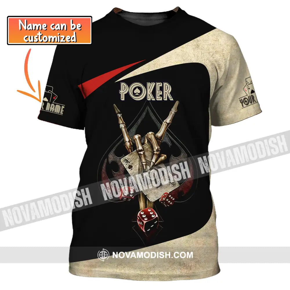 Unisex Shirt Custom Name Poker T-Shirt Skull Hand Casino Gift