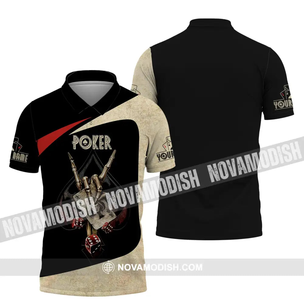 Unisex Shirt Custom Name Poker T-Shirt Skull Hand Casino Gift Polo / S