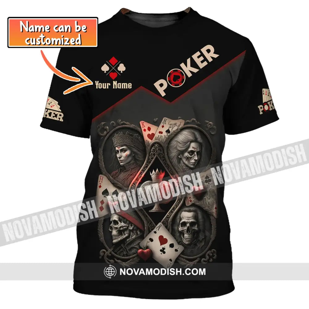 Unisex Shirt Custom Name Poker T-Shirt Skull King Queen Casino Gift