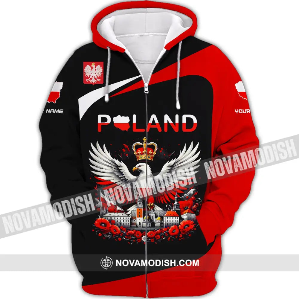 Unisex Shirt Custom Name Poland Long Sleeve Polo Lover Gift Zipper Hoodie / S T-Shirt