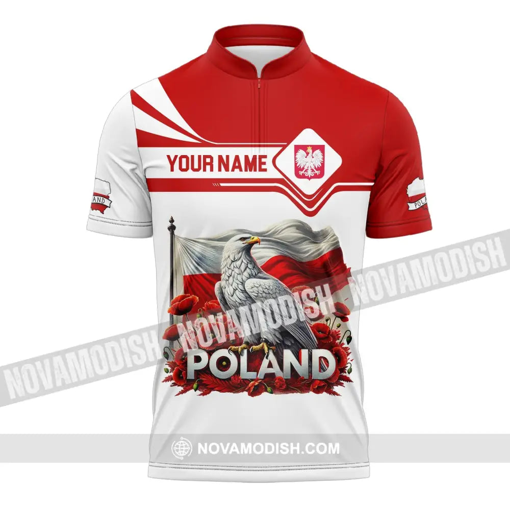 Unisex Shirt Custom Name Poland Polo Long Sleeve Gift Zipper / S T-Shirt