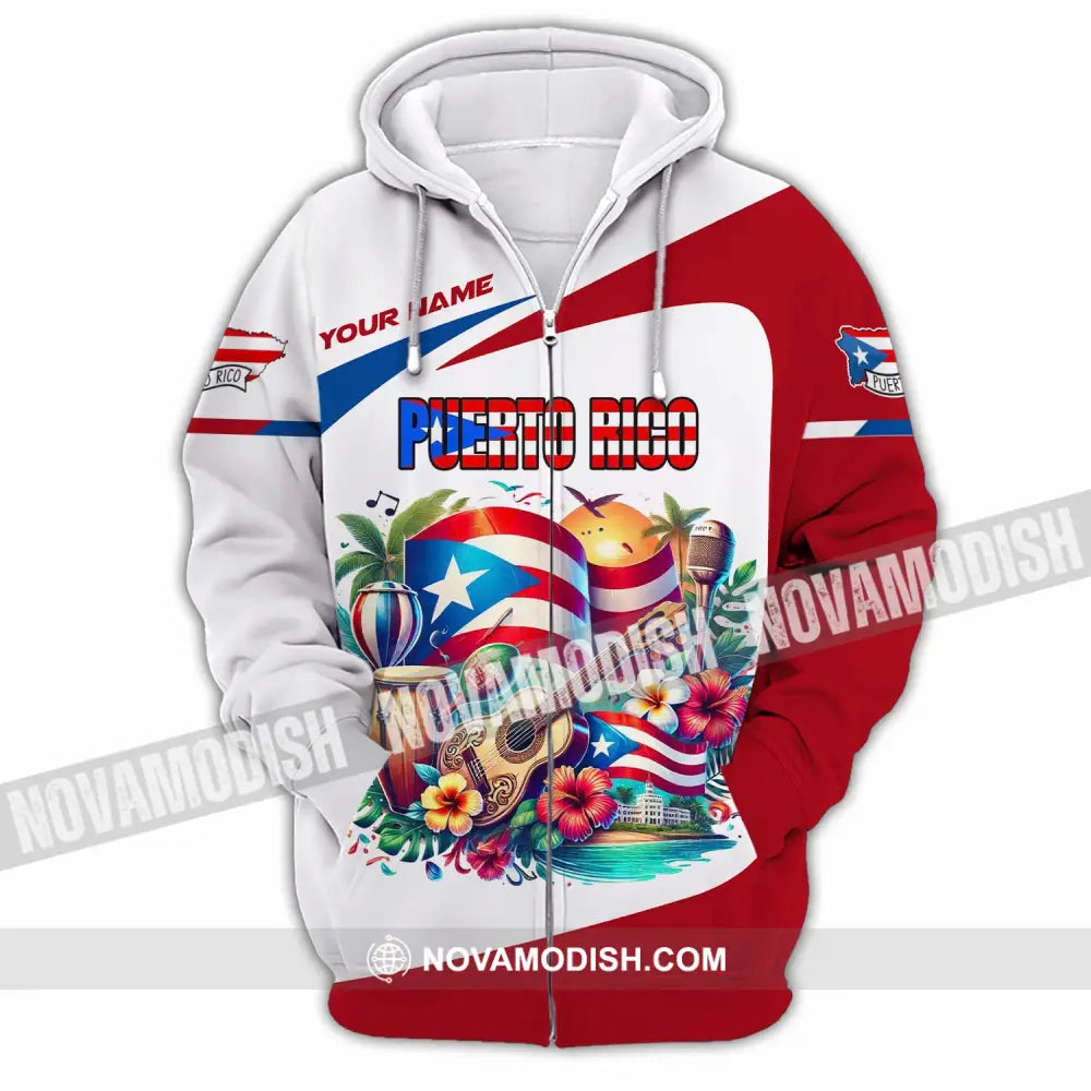 Unisex Shirt Custom Name Puerto Rico Gift For Lover Zipper Hoodie / S T-Shirt