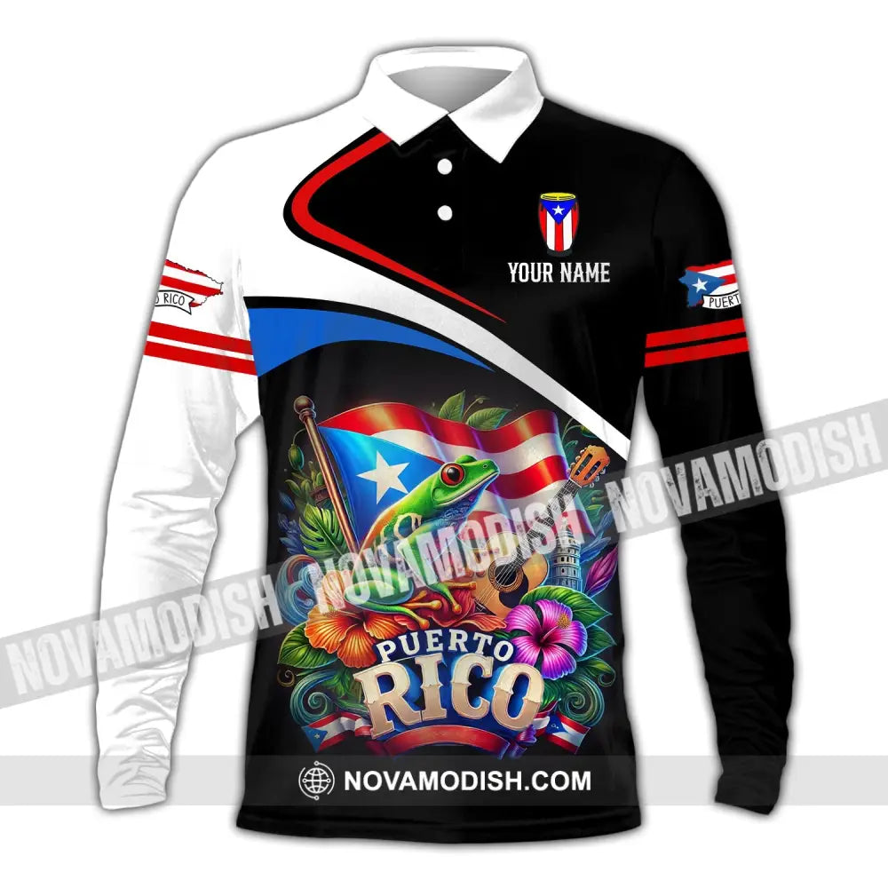 Unisex Shirt - Custom Name Puerto Rico Long Sleeve Polo / S T-Shirt