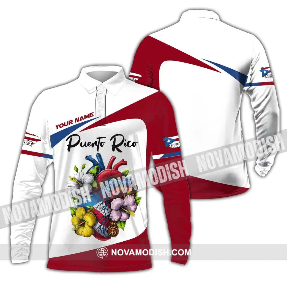 Unisex Shirt Custom Name Puerto Rico Lover Gift Long Sleeve Polo / S T-Shirt