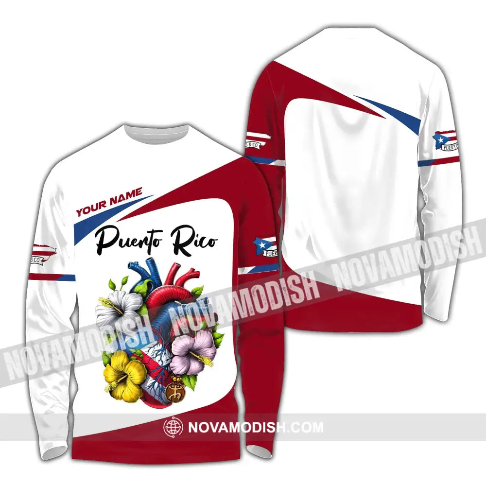 Unisex Shirt Custom Name Puerto Rico Lover Gift Long Sleeve / S T-Shirt