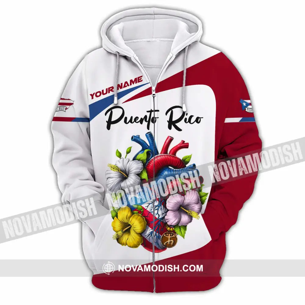 Unisex Shirt Custom Name Puerto Rico Lover Gift Zipper Hoodie / S T-Shirt