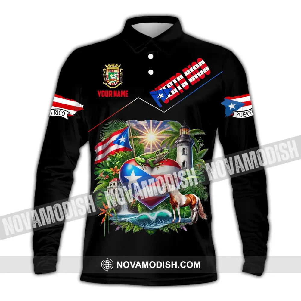 Unisex Shirt Custom Name Puerto Rico Polo Long Sleeve Gift / S T-Shirt