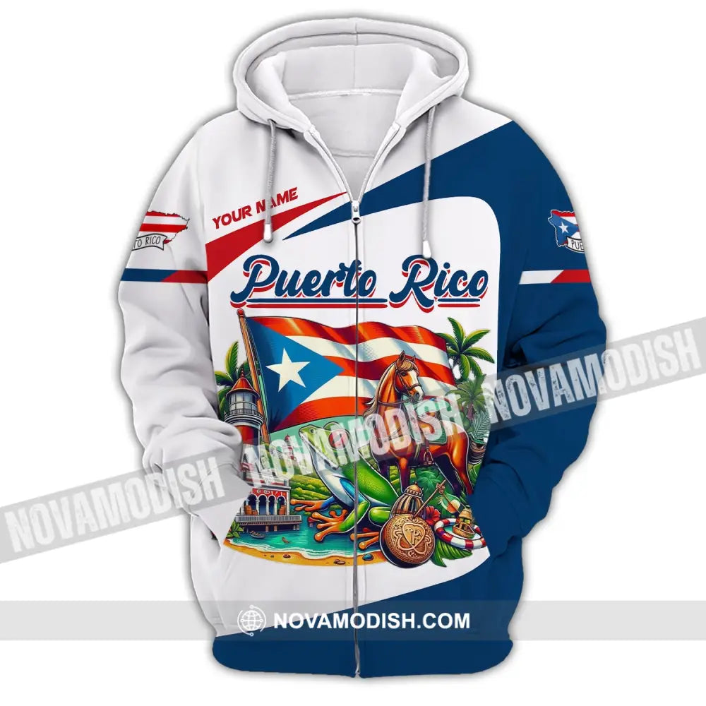 Unisex Shirt Custom Name Puerto Rico Polo Long Sleeve Gift Zipper Hoodie / S T-Shirt