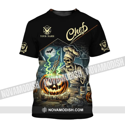 Unisex Shirt - Custom Name Pumpkin Halloween Skull Chef T-Shirt / S T-Shirt