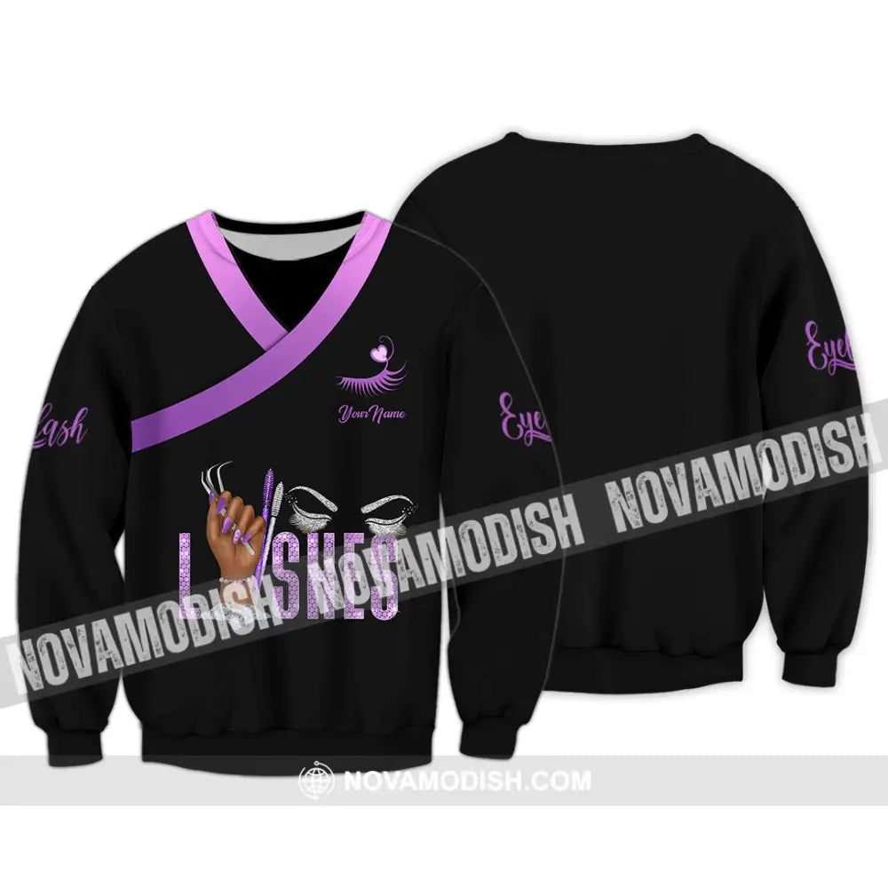 Unisex Shirt - Custom Name Purple Lashes Shirt Long Sleeve / S T-shirt