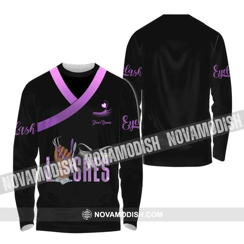 Unisex Shirt - Custom Name Purple Lashes Shirt Long Sleeve Shirt / S T-shirt