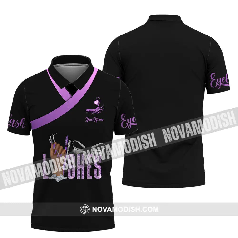 Unisex Shirt - Custom Name Purple Lashes Shirt Polo Shirt / S T-shirt