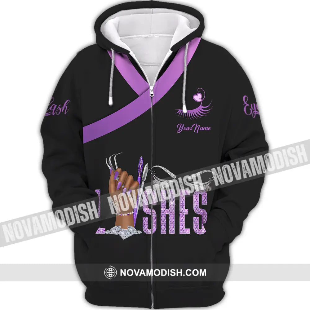 Unisex Shirt - Custom Name Purple Lashes Shirt Zipper Hoodie / S T-shirt