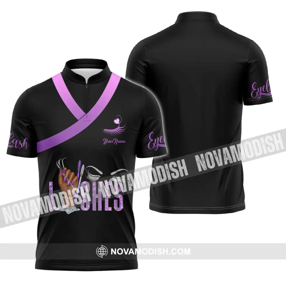 Unisex Shirt - Custom Name Purple Lashes Shirt Zipper Polo Shirt / S T-shirt