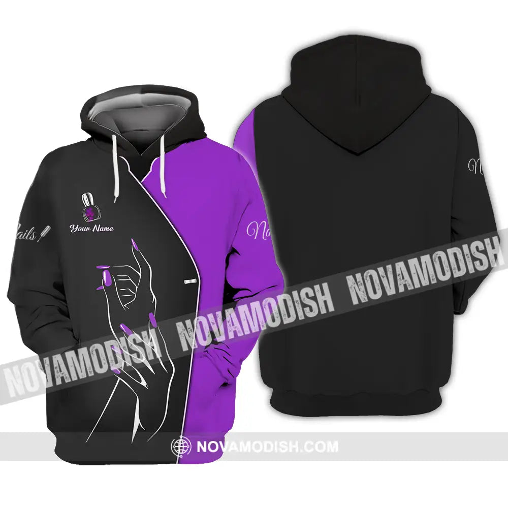 Unisex Shirt - Custom Name Shirt Purple Nails Hoodie / S T-shirt