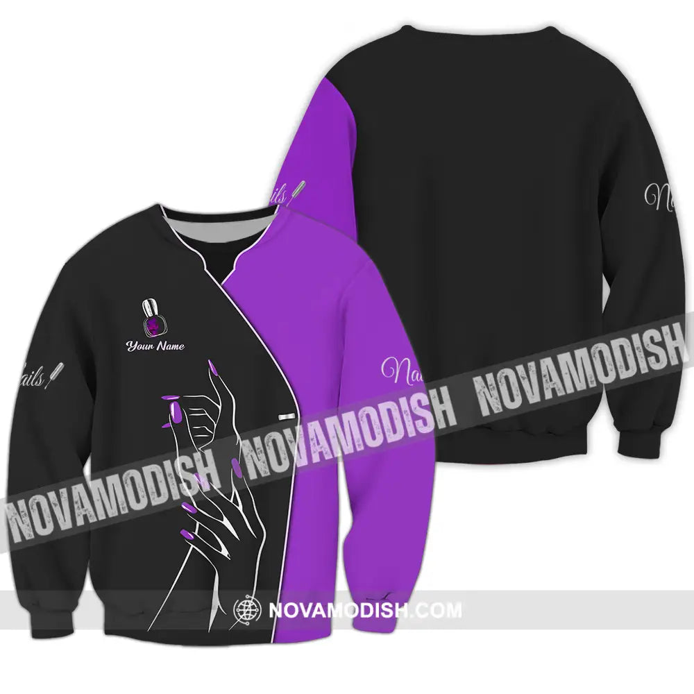 Unisex Shirt - Custom Name Shirt Purple Nails Long Sleeve / S T-shirt