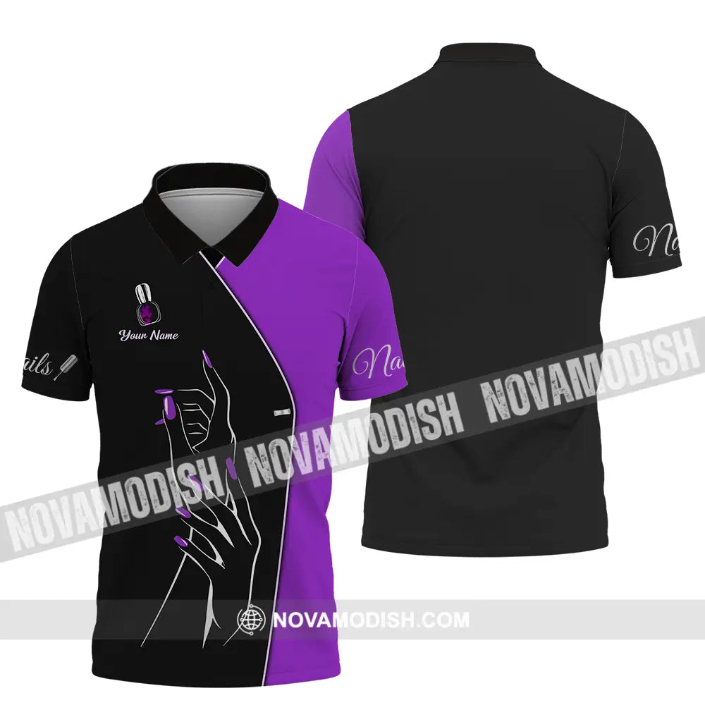 Unisex Shirt - Custom Name Shirt Purple Nails Polo Shirt / S T-shirt