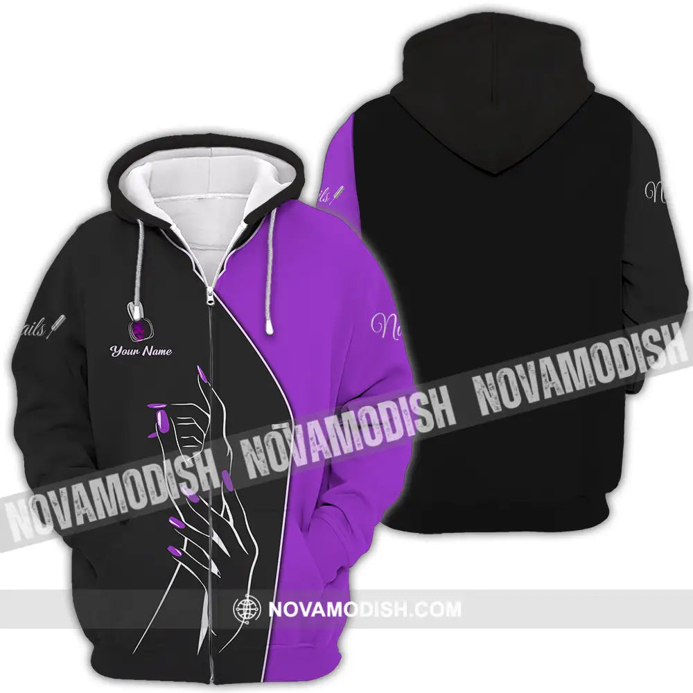 Unisex Shirt - Custom Name Shirt Purple Nails Zipper Hoodie / S T-shirt