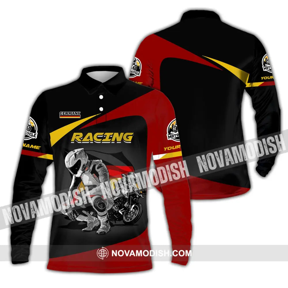 Unisex Shirt Custom Name Racing Germany Polo Long Sleeve Motorcycle T-Shirt / S