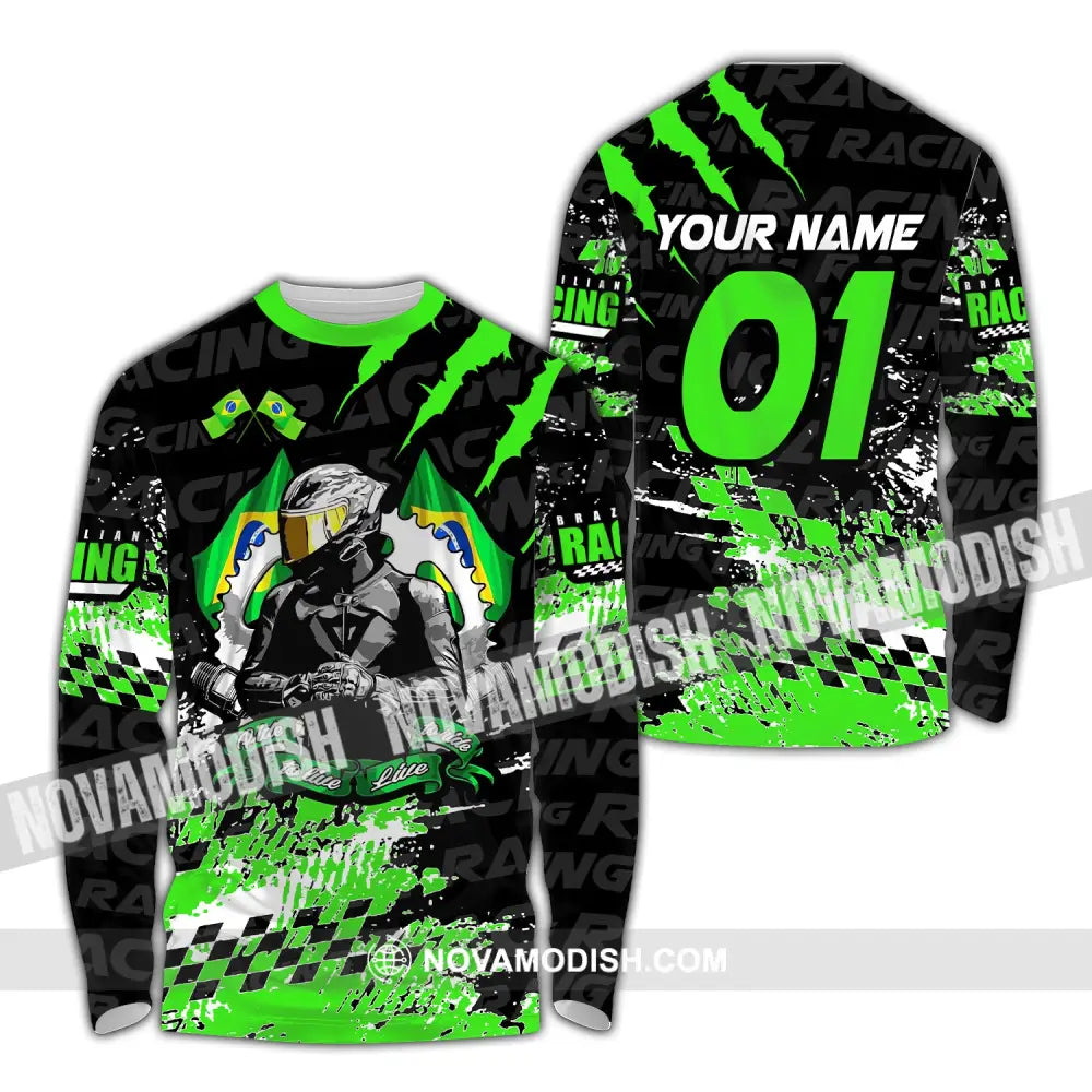 Unisex Shirt Custom Name Racing Polo Long Sleeve T-Shirt / S