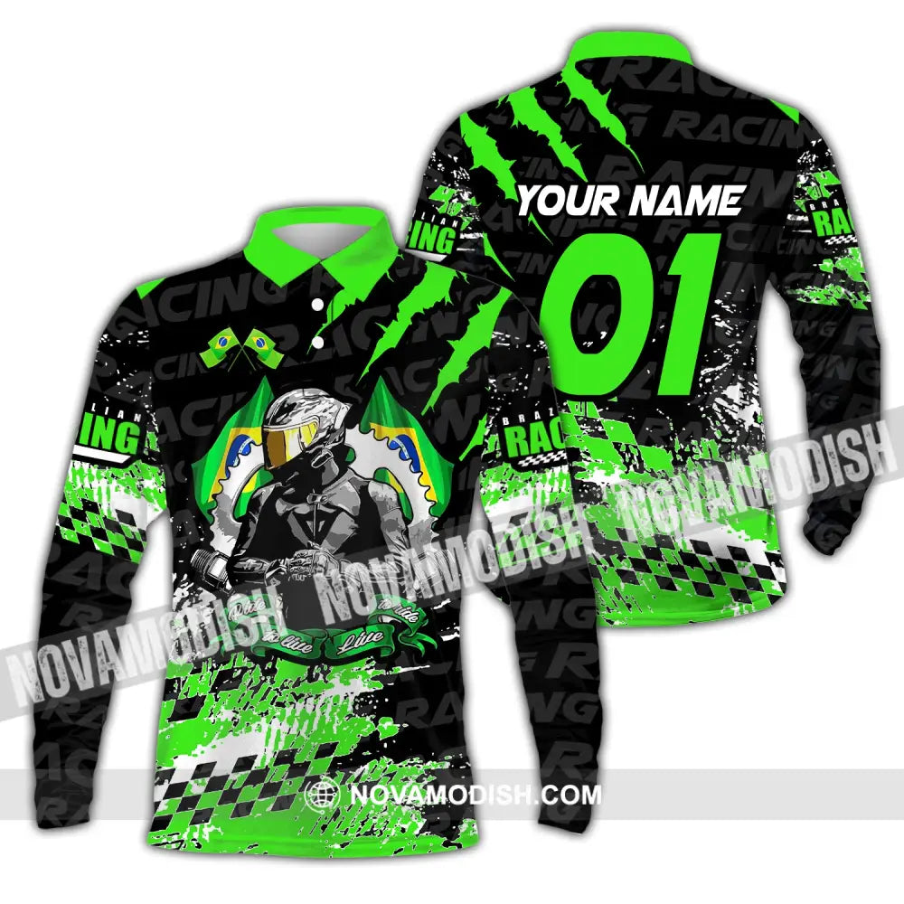 Unisex Shirt Custom Name Racing Polo Long Sleeve T-Shirt / S