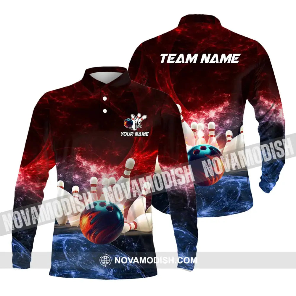 Unisex Shirt - Custom Name Shirt Red Bowling Long Sleeve Polo / S T-shirt