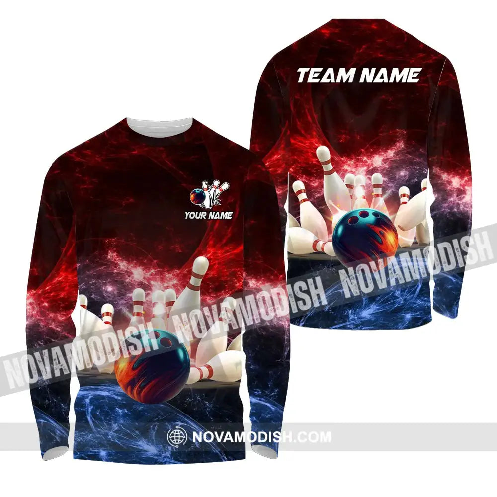 Unisex Shirt - Custom Name Shirt Red Bowling Long Sleeve Shirt / S T-shirt
