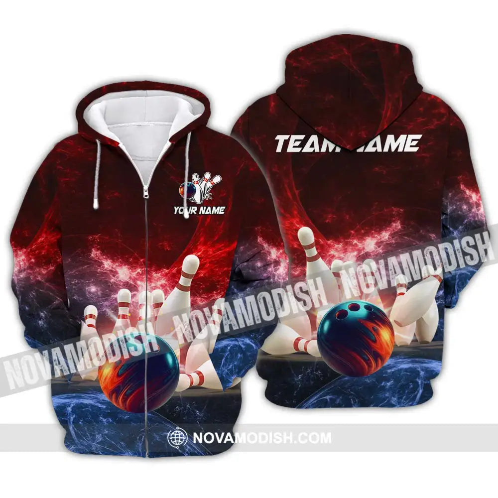 Unisex Shirt - Custom Name Shirt Red Bowling Zipper Hoodie / S T-shirt