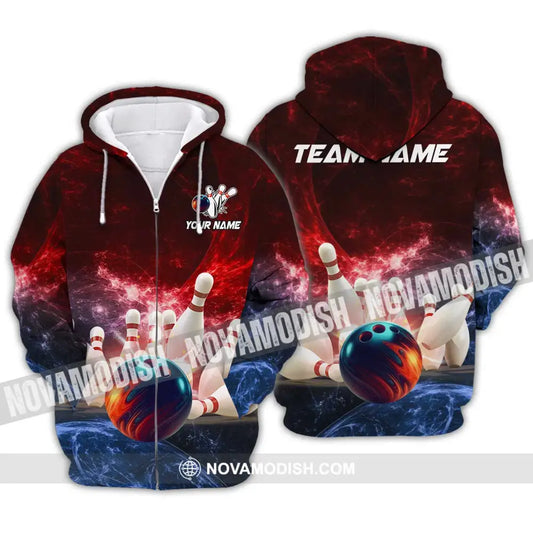 Unisex Shirt - Custom Name Shirt Red Bowling Zipper Hoodie / S T-shirt