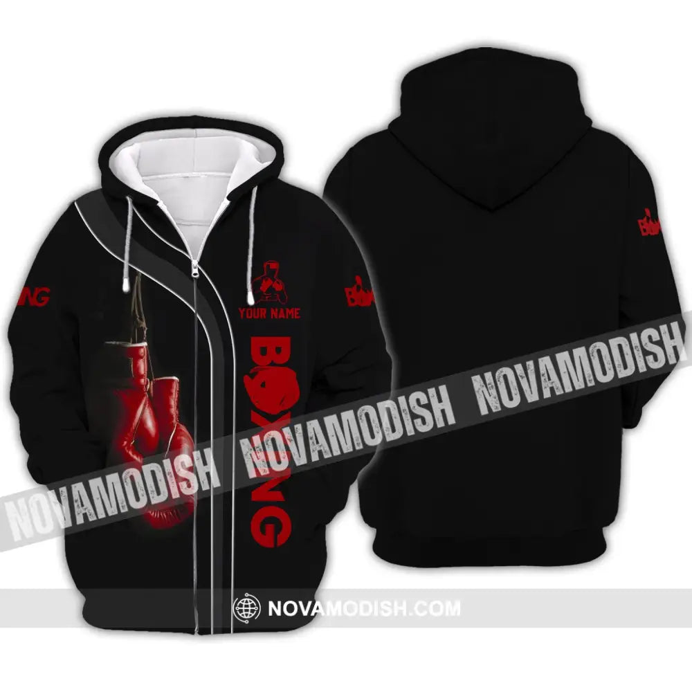 Unisex Shirt - Custom Name Shirt - Red Boxing Gloves Shirt Zipper Hoodie / S T-shirt