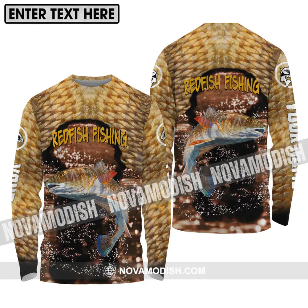 Unisex Shirt - Custom Name Shirt Redfish Fishing Long Sleeve Shirt / S T-shirt