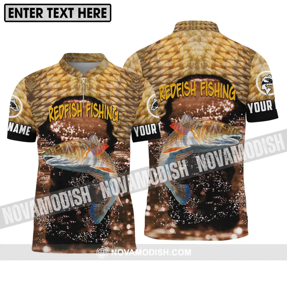 Unisex Shirt - Custom Name Shirt Redfish Fishing Zipper Polo Shirt / S T-shirt