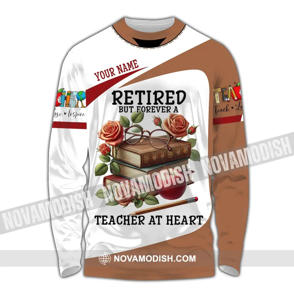 Unisex Shirt Custom Name Retired Teacher Polo Long Sleeve For / S T-Shirt