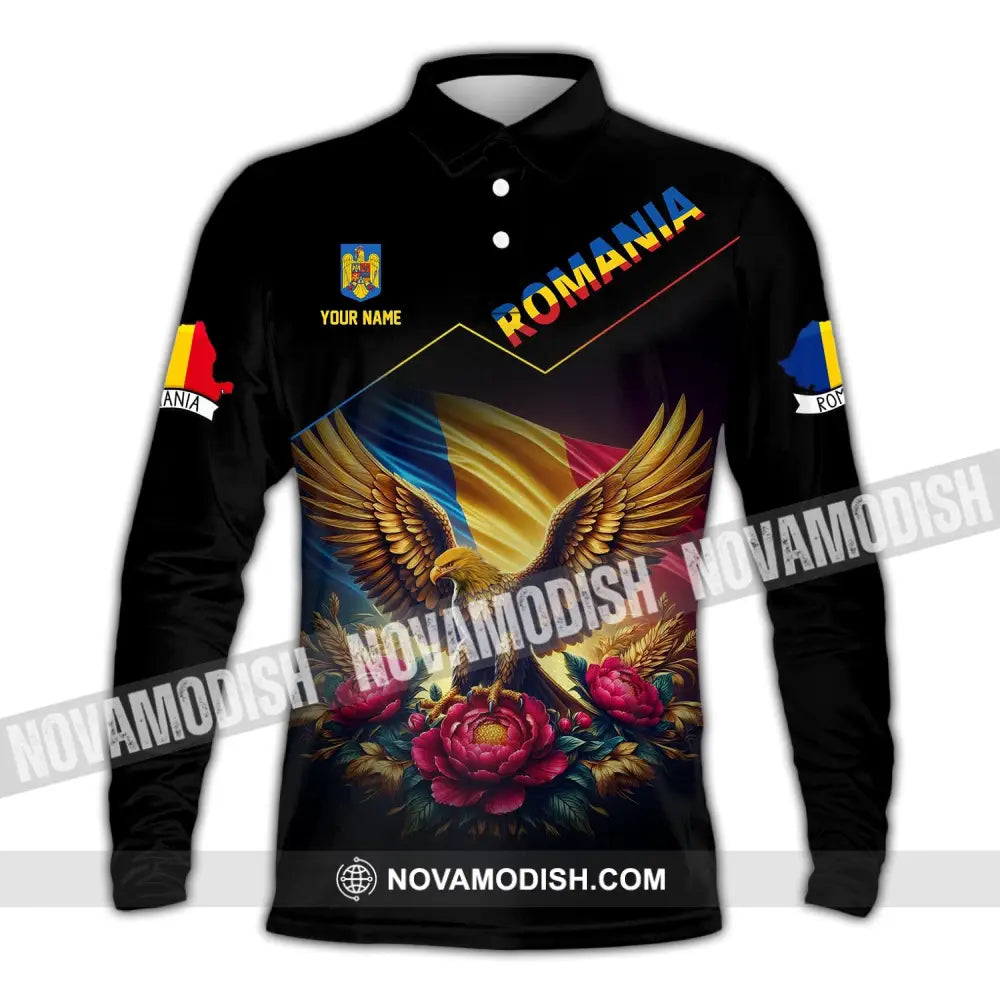 Unisex Shirt Custom Name Romania Polo Long Sleeve Gift / S T-Shirt