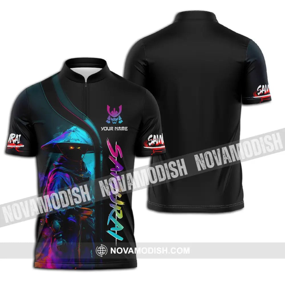 Unisex Shirt - Custom Name Samurai Shirt Colorful Zipper Polo Shirt / S T-shirt
